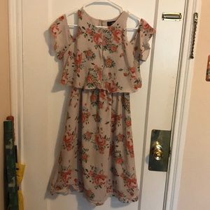 Cream colored floral cold shoulder dress